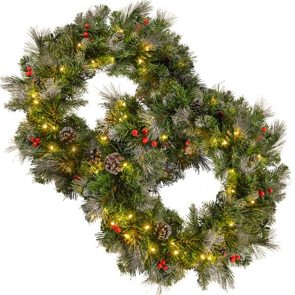 Gdf Studio Chrisan 24’’Glitter Bristle Mixed Wreath With With 9 Red Berry And 9 Pine