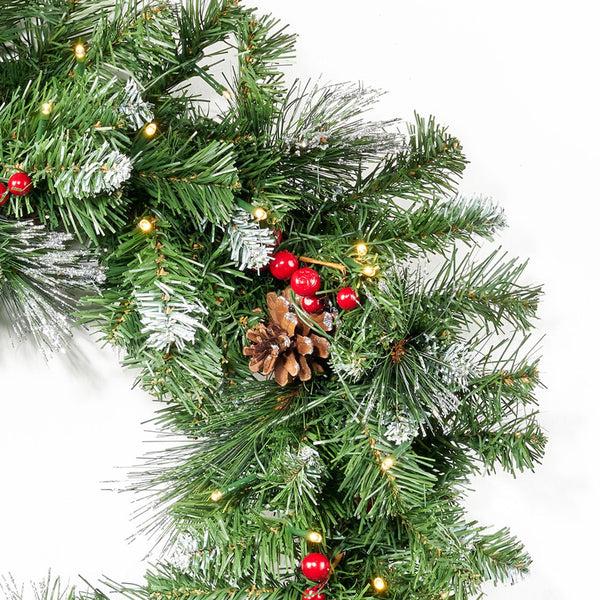 Gdf Studio Chrisan 24’’Glitter Bristle Mixed Wreath With With 9 Red Berry And 9 Pine
