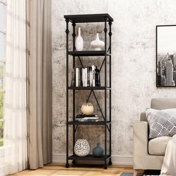 Gdf Studio Chrissy 4-Shelf Metal & Wood Etagere Bookcase