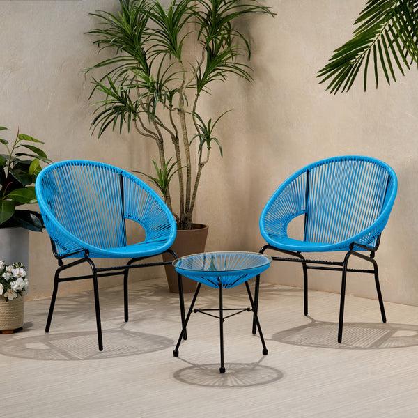 Gdf Studio Chrissy Outdoor Modern 2 Seater Faux Rattan Chat Set