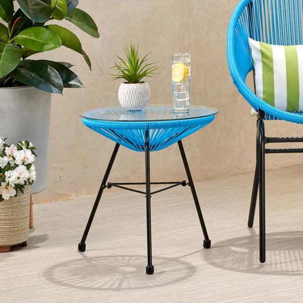 Gdf Studio Chrissy Outdoor Modern Faux Rattan Side Table With Tempered Glass Top