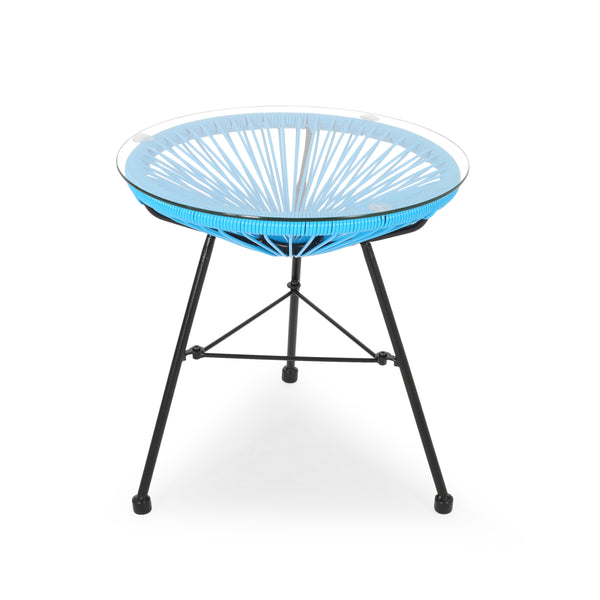 gdf studio Chrissy Outdoor Modern Faux Rattan Side Table with Tempered Glass Top