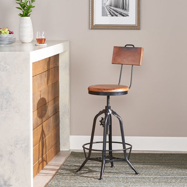 Gdf Studio Christal Modern Industrial Acacia Wood Bar Stool