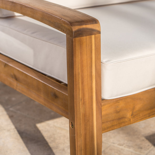 Gdf Studio Christian Outdoor Acacia Wood Loveseat And Coffee Table Set With Cushions