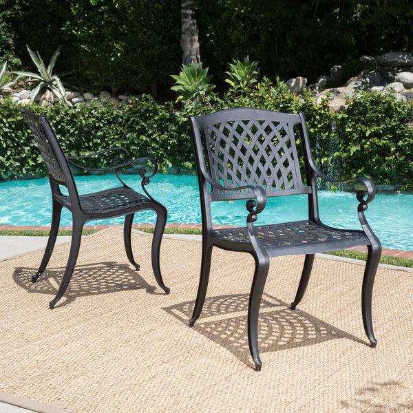 Gdf Studio Clarisse Outdoor 5 Piece Hammered Bronze Finished Aluminum Dining Set With Expandable Table