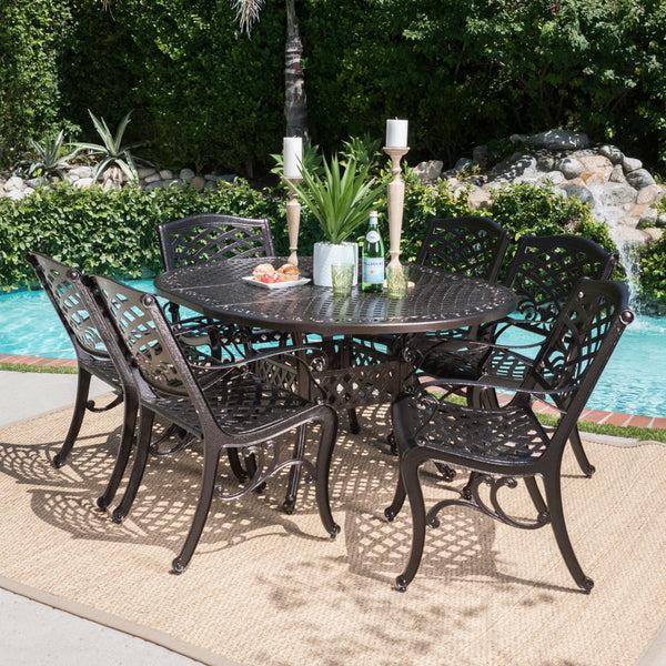 Gdf Studio Clarisse Outdoor 7 Piece Dining Set With Expandable Aluminum Table