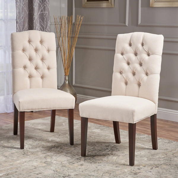 Gdf Studio Clark Button Tufted Fabric Dining Chair With Tapered Legs Set Of 2
