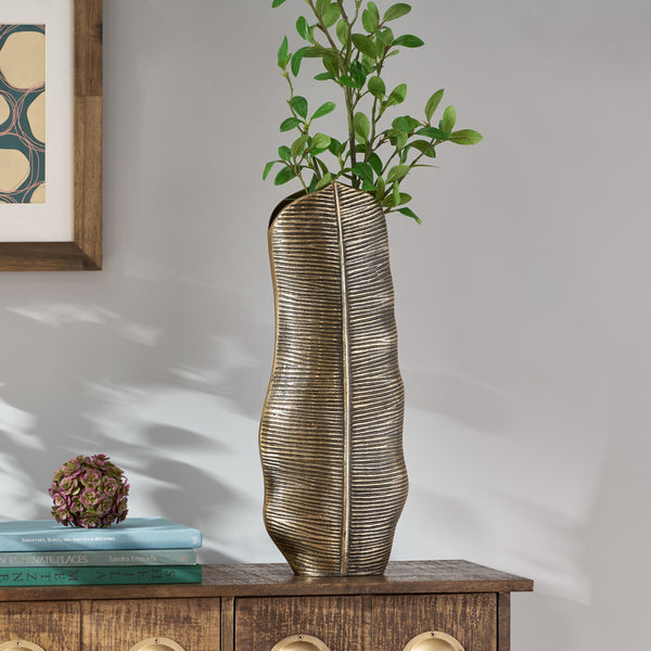 Gdf Studio Clarkdale Handcrafted Aluminum Leaf Vase