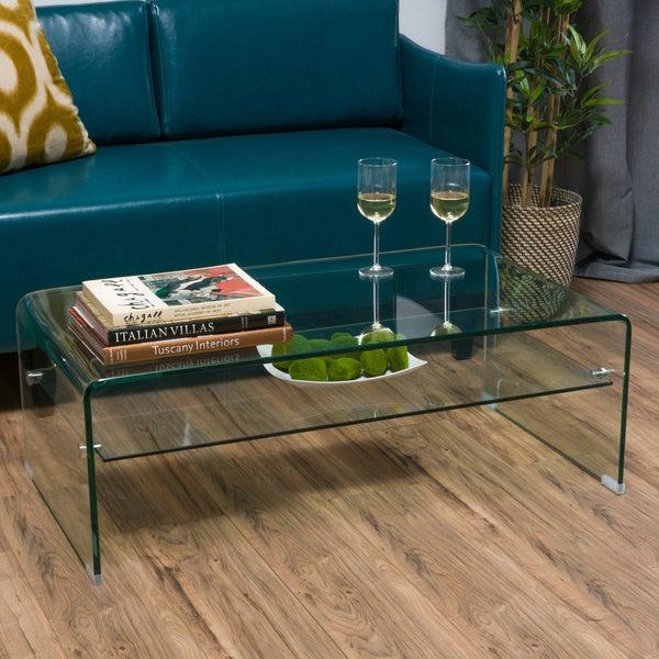 gdf studio Classon Glass Rectangle Coffee Table w/ Shelf