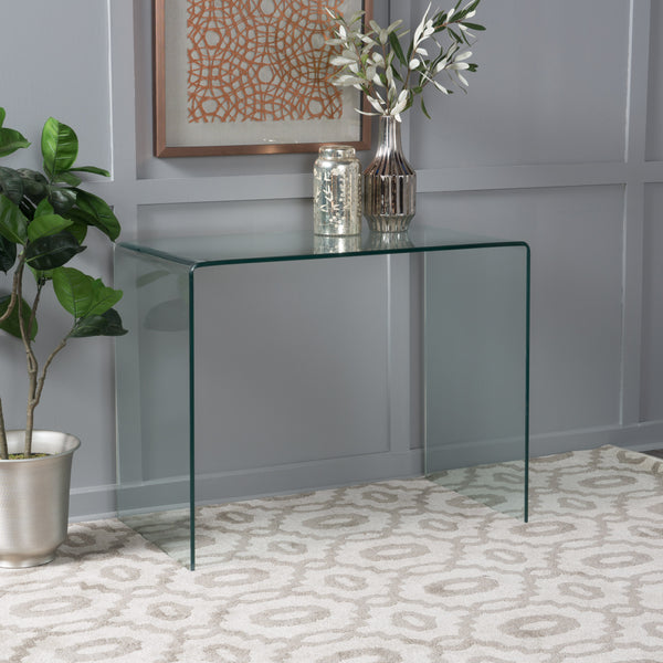 Gdf Studio Classon Modern Rectangular Tempered Glass Console Table