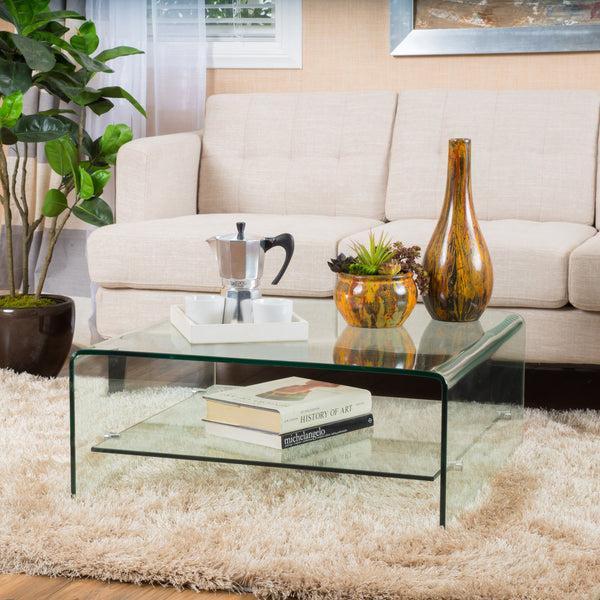 Gdf Studio Classon Modern Square Tempered Glass Coffee Table With Shelf