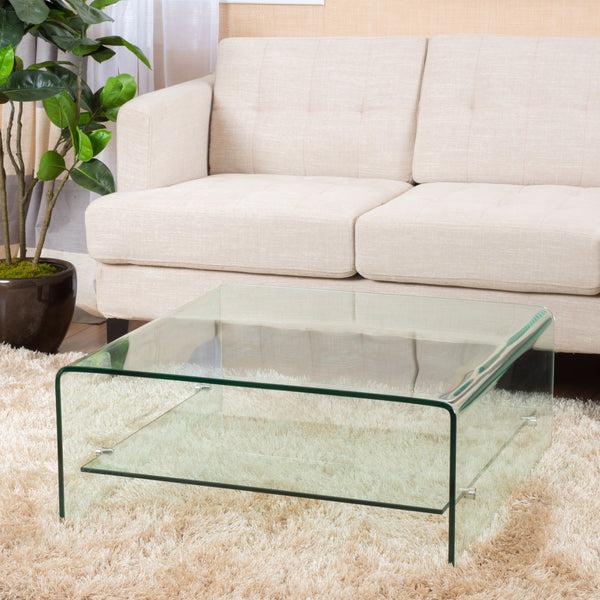 Gdf Studio Classon Modern Square Tempered Glass Coffee Table With Shelf
