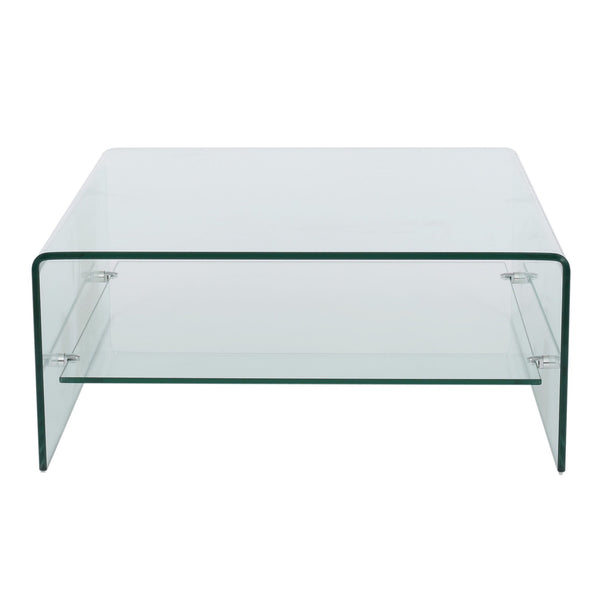 Gdf Studio Classon Modern Square Tempered Glass Coffee Table With Shelf