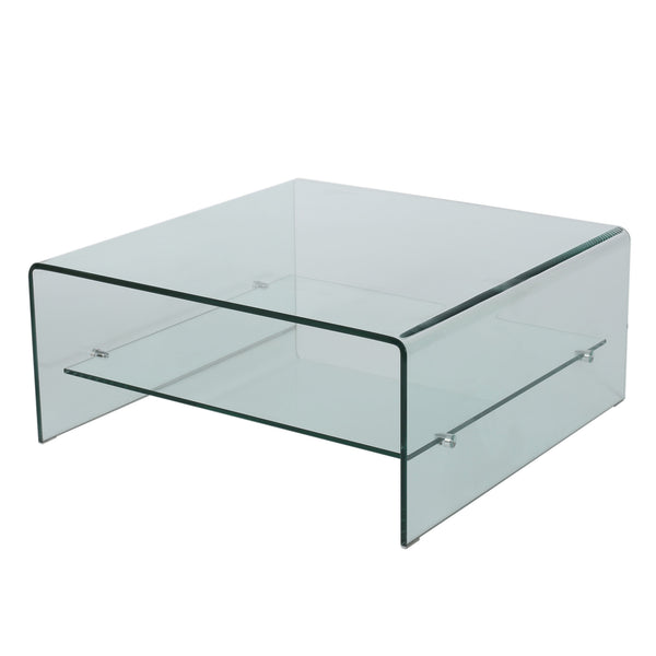 gdf studio Classon Modern Square Tempered Glass Coffee Table with Shelf