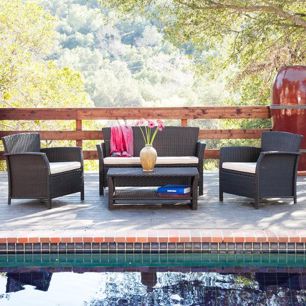 Gdf Studio Clearwater Outdoor 4pc Brown Wicker Sofa Set