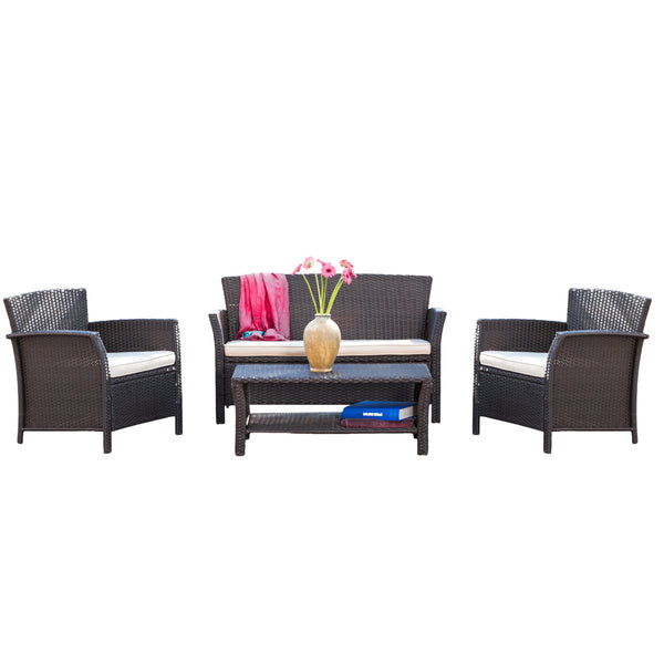 gdf studio Clearwater Outdoor 4pc Brown Wicker Sofa Set