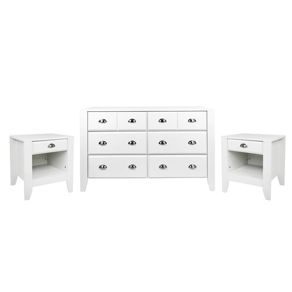 Gdf Studio Cleary Contemporary Faux Wood 3 Piece Double Dresser And Nightstand Bedroom Set