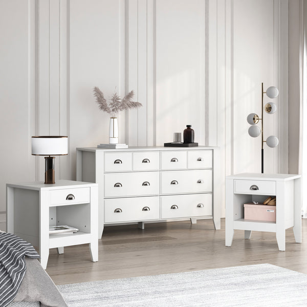 gdf studio Cleary Contemporary Faux Wood 3 Piece Double Dresser and Nightstand Bedroom Set