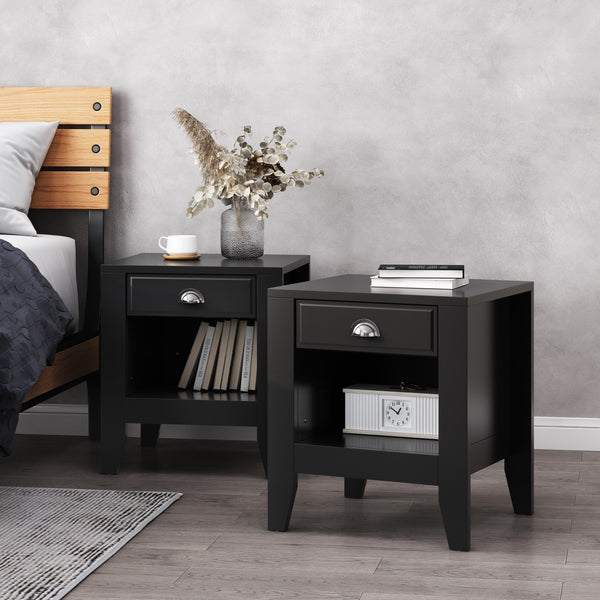 gdf studio Cleary Contemporary Faux Wood Nightstands with Drawer Set of 2