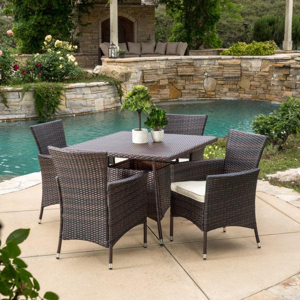 Gdf Studio Clementine Outdoor 5pc Multibrown Wicker Square Dining Set