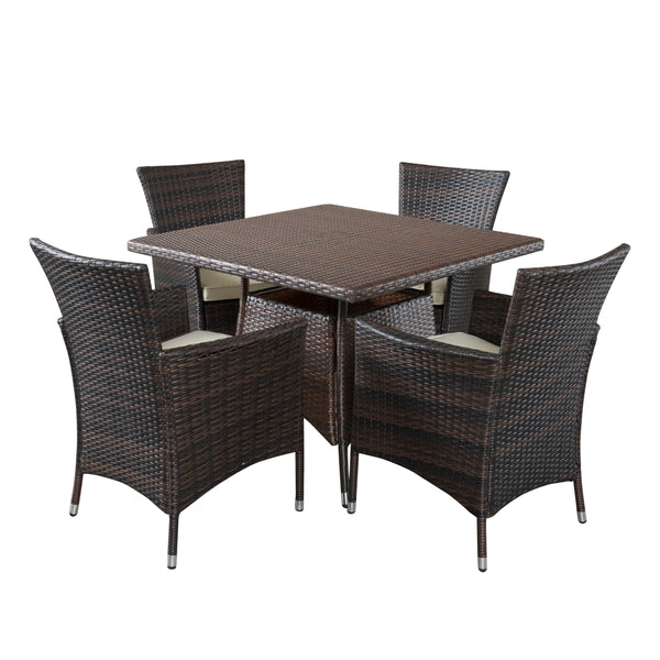 gdf studio Clementine Outdoor 5pc Multibrown Wicker Square Dining Set