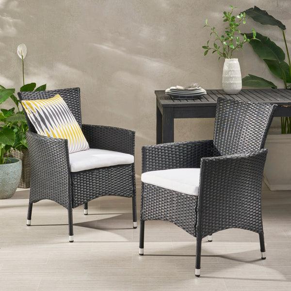 Gdf Studio Clementine Outdoor Wicker Dining Chairs With Water Resistant Cushions - Set Of 2