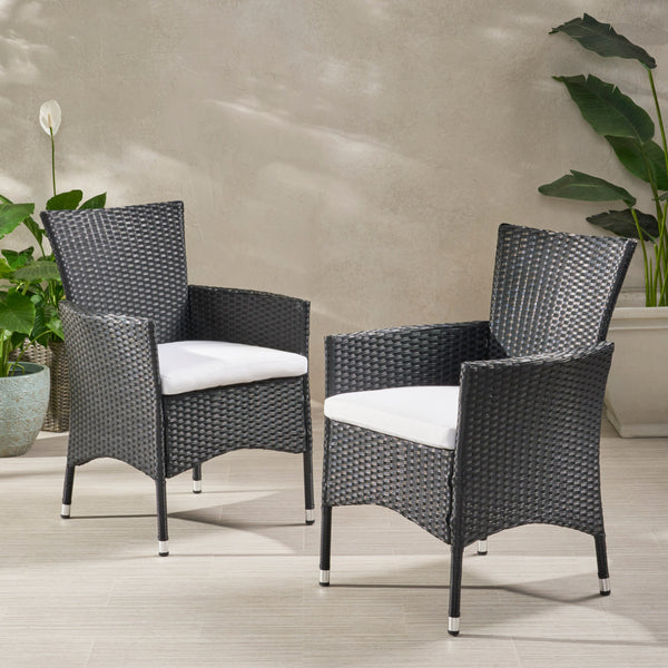 Gdf Studio Clementine Outdoor Wicker Dining Chairs With Water Resistant Cushions - Set Of 2