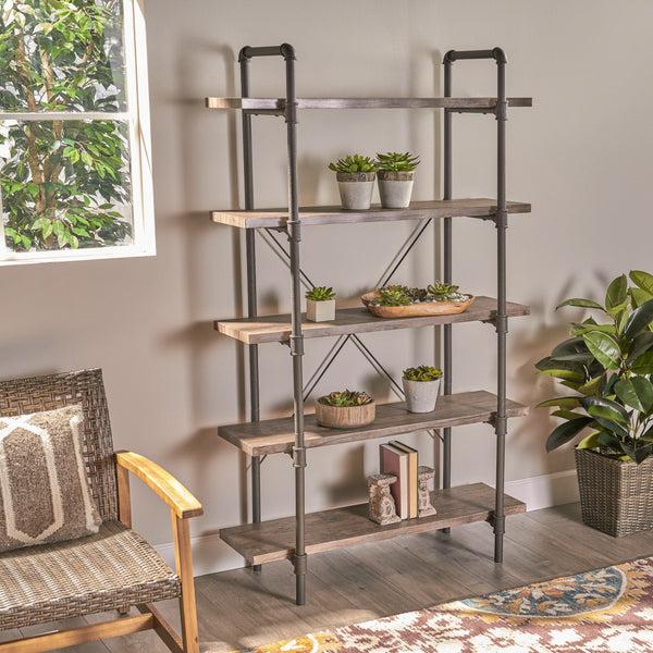 Gdf Studio Clint Industrial Pipe Design 5-Shelf Etagere Bookcase