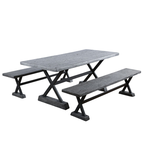 Gdf Studio Colby Outdoor 3 Piece Lightweight Concrete Dining Set With Benches