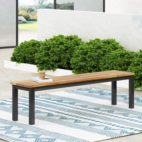 Gdf Studio Colcord Outdoor Acacia Wood And Iron Dining Bench