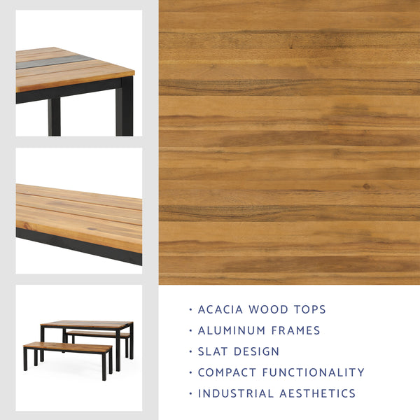 Gdf Studio Colcord Outdoor Modern Industrial Acacia Wood 3 Piece Picnic Set Teak And Black