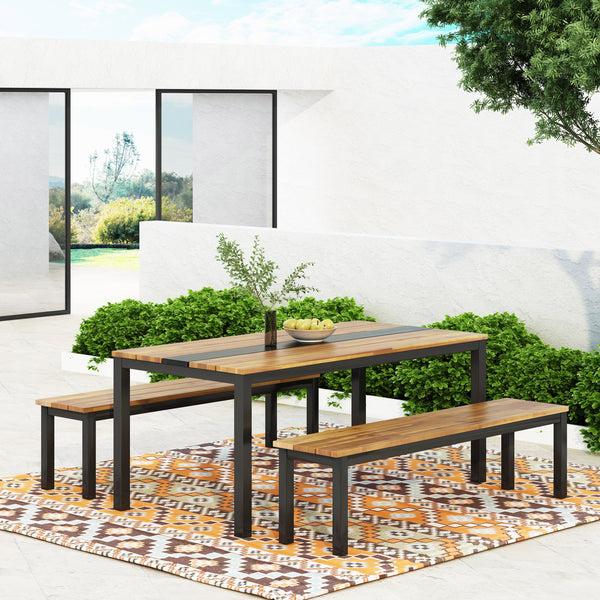 Gdf Studio Colcord Outdoor Modern Industrial Acacia Wood 3 Piece Picnic Set Teak And Black