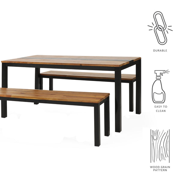 Gdf Studio Colcord Outdoor Modern Industrial Acacia Wood 3 Piece Picnic Set Teak And Black