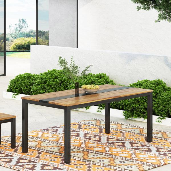 Gdf Studio Colcord Outdoor Modern Industrial Acacia Wood Dining Table Teak And Black
