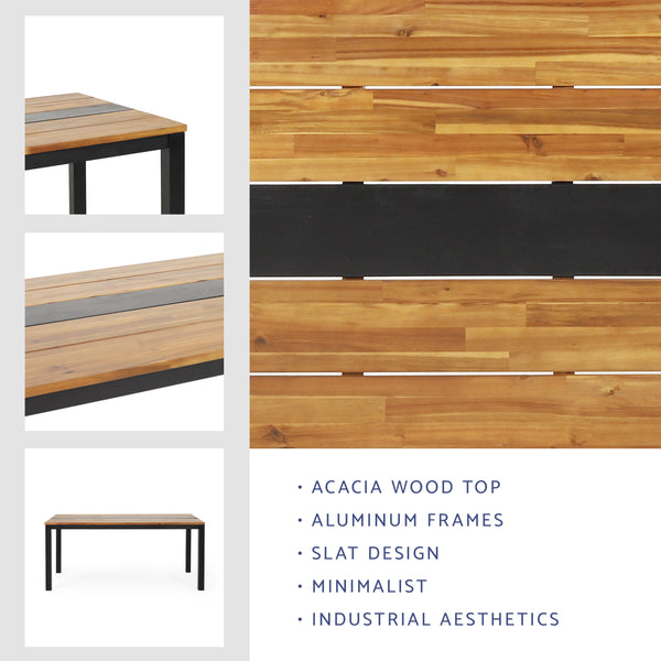 Gdf Studio Colcord Outdoor Modern Industrial Acacia Wood Dining Table Teak And Black