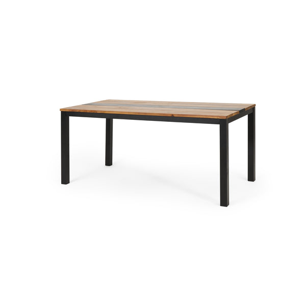 gdf studio Colcord Outdoor Modern Industrial Acacia Wood Dining Table Teak and Black