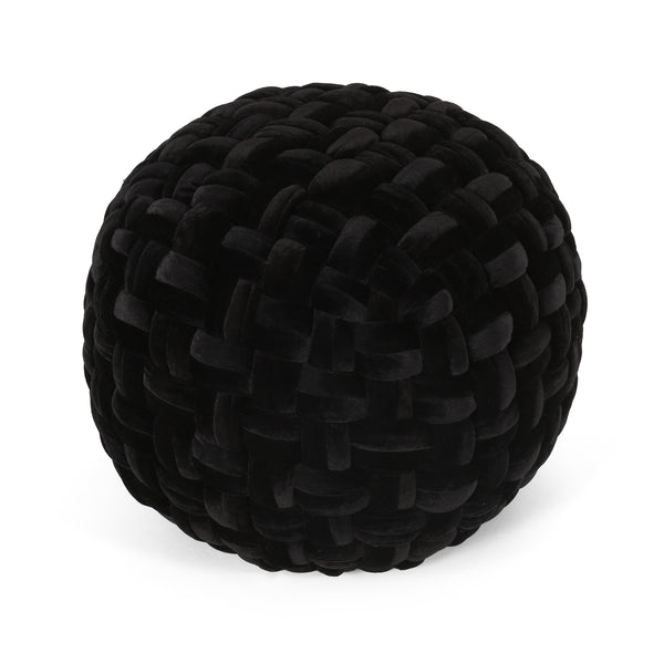 Gdf Studio Colerain Modern Glam Handcrafted Cable Weave Velvet Round Pouf