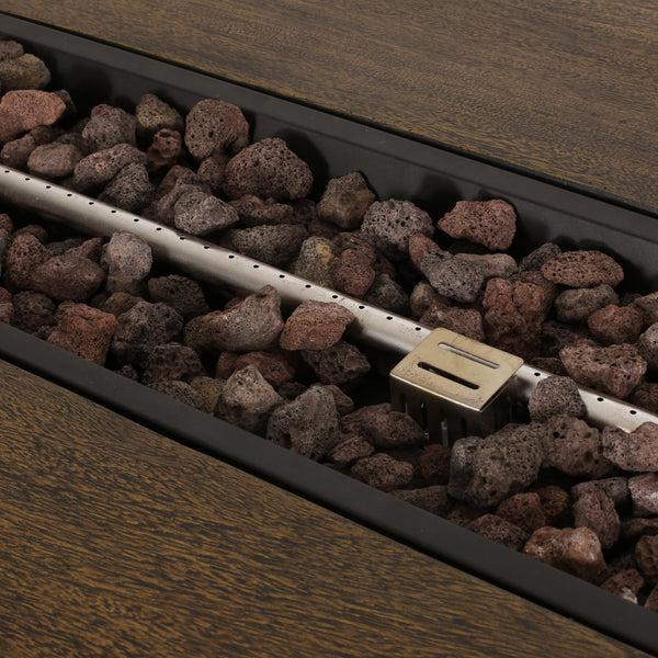 Gdf Studio Collinston Outdoor 40 000 BTU Fire Pit Dining Table With Tank Holder Antique Teak Black And Dark Gray