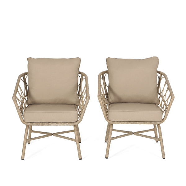 gdf studio Colmar Outdoor Wicker Club Chairs with Cushions Set of 2 Light Brown and Beige