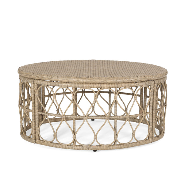 Gdf Studio Colmar Outdoor Wicker Loveseat And Coffee Table Set Light Brown And Beige