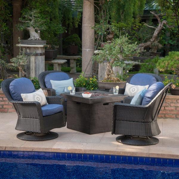 Gdf Studio Colorado Outdoor 5 Piece Dark Brown Wicker Chair Fire Pit Chat Set