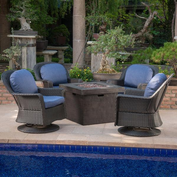 Gdf Studio Colorado Outdoor 5 Piece Dark Brown Wicker Chair Fire Pit Chat Set