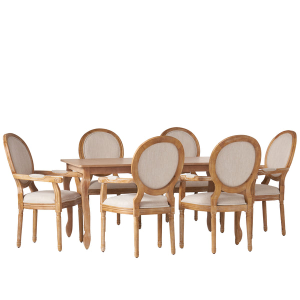 Gdf Studio Comisky French Country Fabric Upholstered Wood Expandable 7 Piece Dining Set