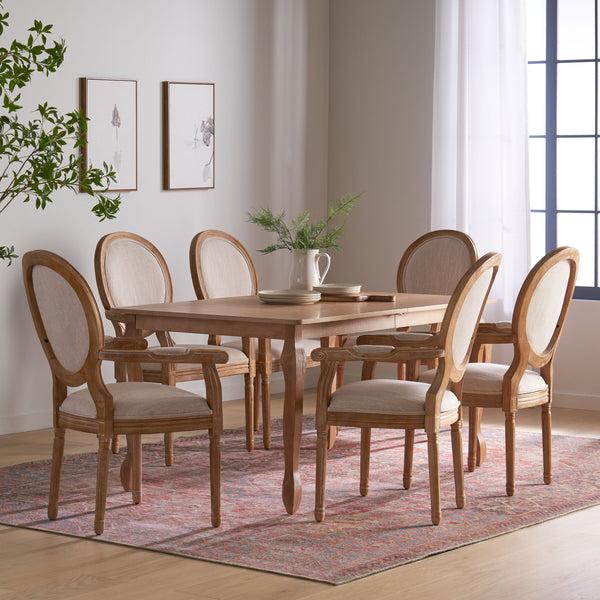 Gdf Studio Comisky French Country Fabric Upholstered Wood Expandable 7 Piece Dining Set