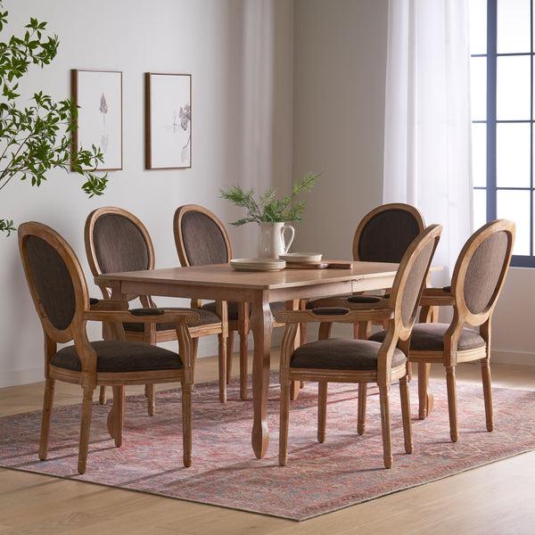 gdf studio Comisky French Country Fabric Upholstered Wood Expandable 7 Piece Dining Set