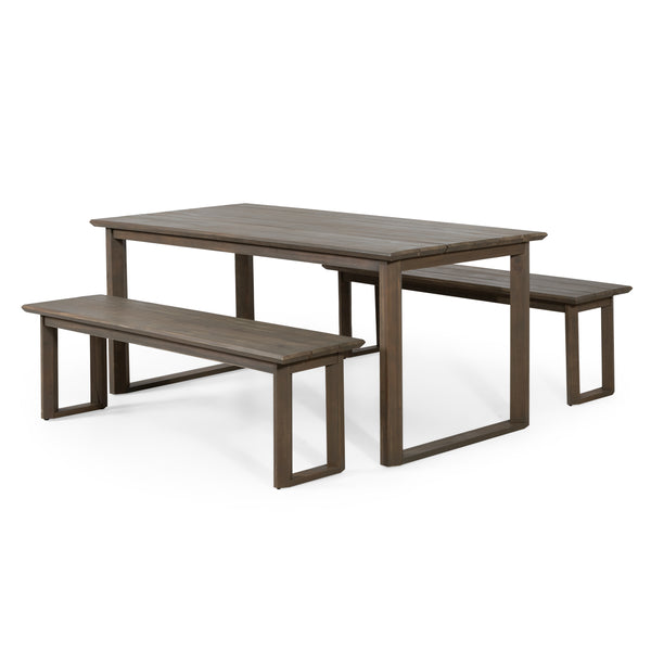 Gdf Studio Conifer Outdoor Acacia Wood 3 Piece Picnic Set