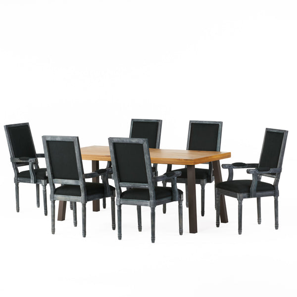 Gdf Studio Coniston Farmhouse Fabric Upholstered Wood And Iron 7 Piece Dining Set