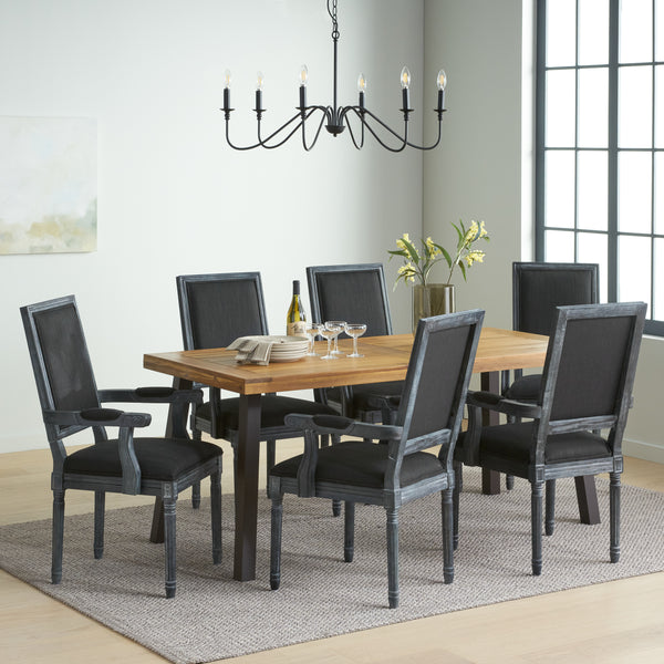 Gdf Studio Coniston Farmhouse Fabric Upholstered Wood And Iron 7 Piece Dining Set