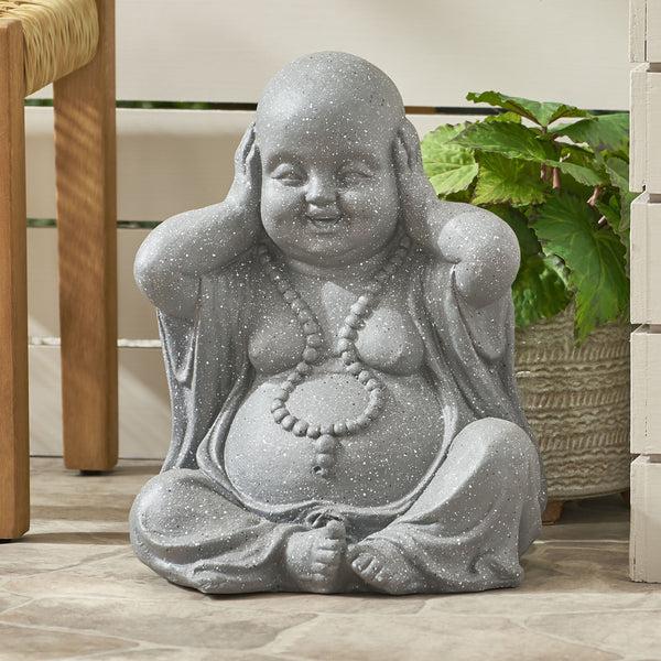 Gdf Studio Conneaut Outdoor Hear No Evil Monk Garden Statue Stone Gray