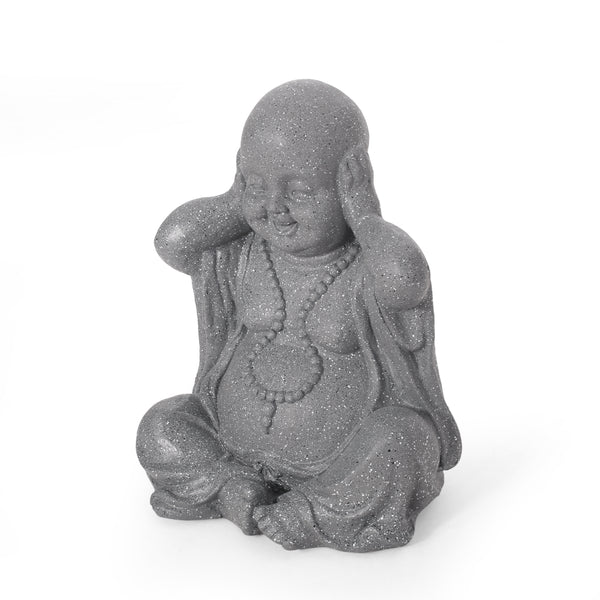 gdf studio Conneaut Outdoor Hear No Evil Monk Garden Statue Stone Gray